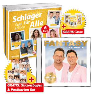 Fantasy - Das Beste + Schlager für Alle - Gold Edition + GRATIS Tasse "Schlager für Alle" + "Fantasy" Stickerbogen & Postkarten-Set
