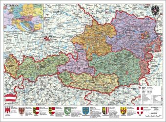 Stiefel Wandkarte Großformat Österreich, politisch, ohne Metallstäbe