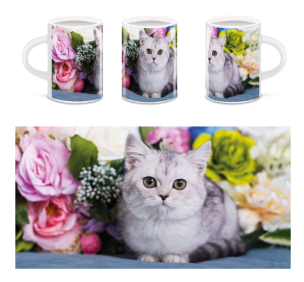 Tasse Katze mit Blumen