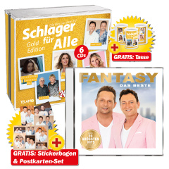 "Fantasy - Das Beste + Schlager für Alle - Gold Edition + GRATIS Tasse ""Schlager für Alle"" + ""Fantasy"" Stickerbogen & Postkarten-Set"