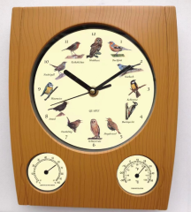 Wanduhr mit Vogelstimmen, Hygrometer und Thermometer